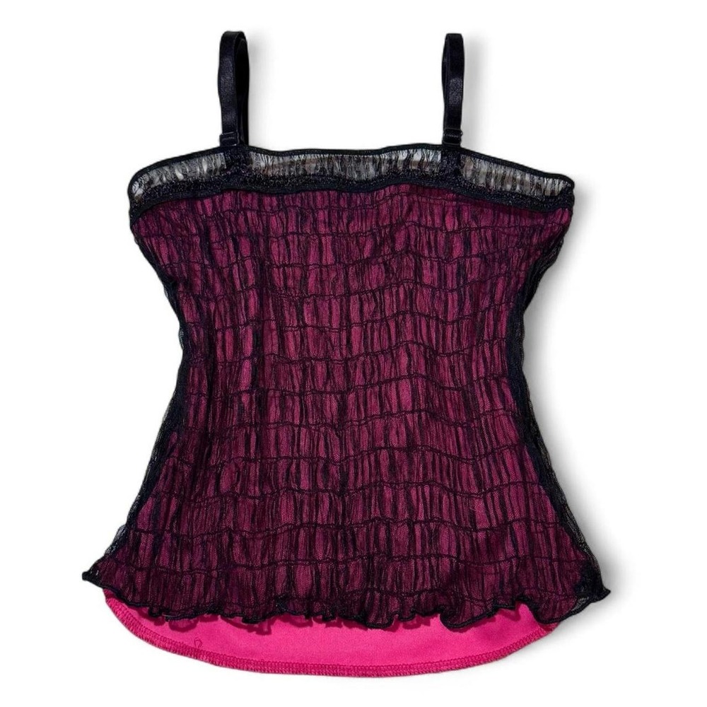Y2K Black Pink Latest Gossip Mesh Ruffled Grunge Fairy Tank Top Medium